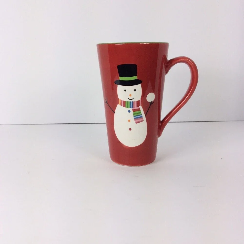 Target Home Sleddin Hill Snowman 18oz Red Latte Coffee Mug Cup Christmas Winter